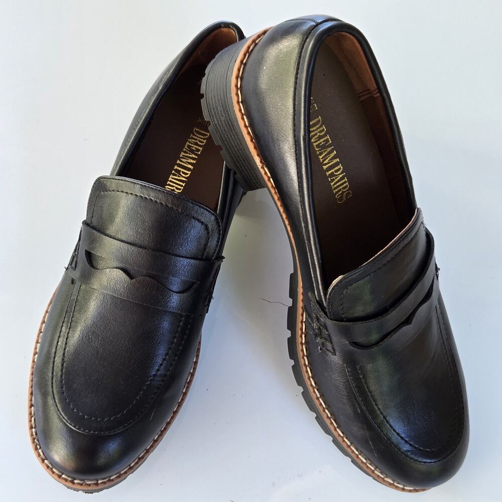 Dream Pairs Black Penny Loafers with Brown Trim
